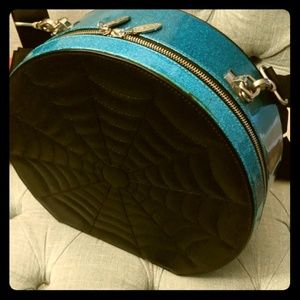 Lux de ville black widow hatbox purse blue glitter